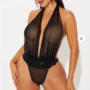 Black Sheer Halter Bodysuit S/M nwt